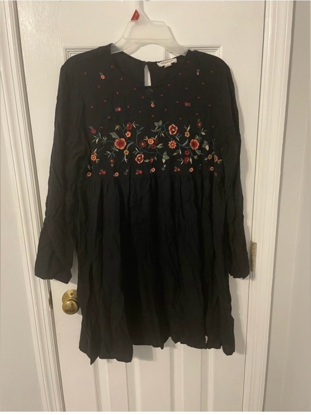 Black Floral Detail Beach Lunch Lounge Flowy Dress